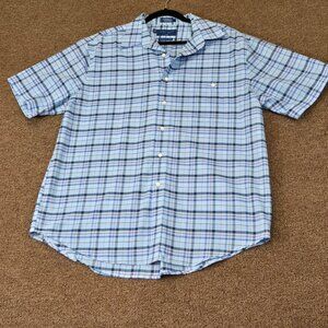 Towncraft Mens Plaid Short Sleeve Button Up Shirt Blue Size L Casual